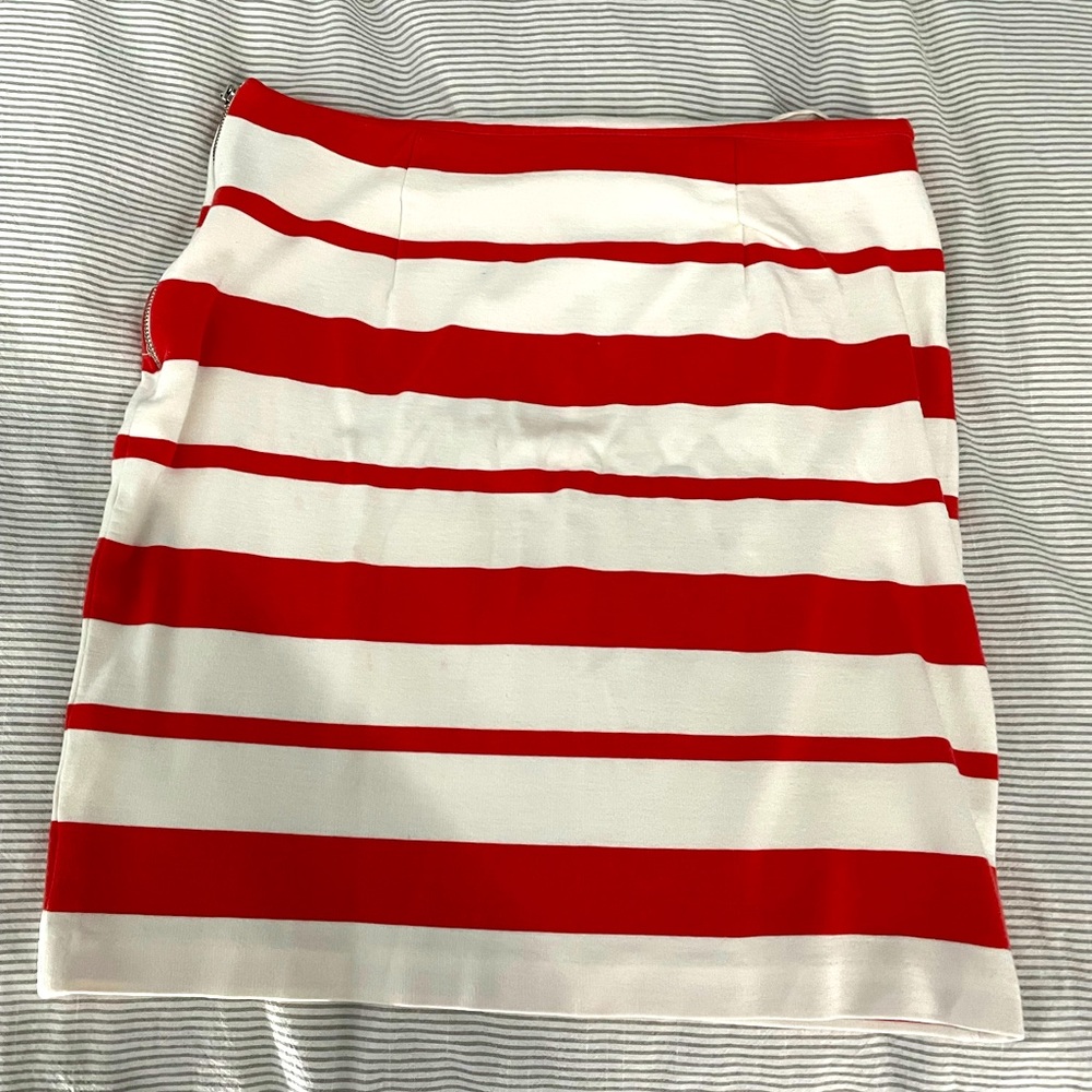 Ann Taylor Orange and White Stripe Cotton Mini Skirt